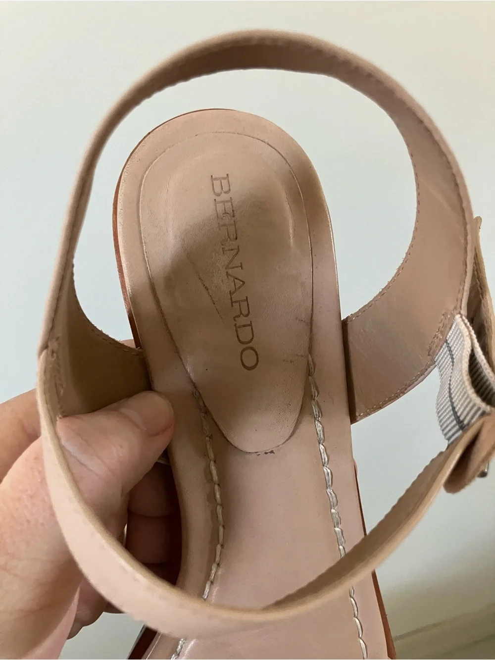 Bernardo Leather Braided Square Toe Wood Block Heel Sandals Ankle Strap Nude 11